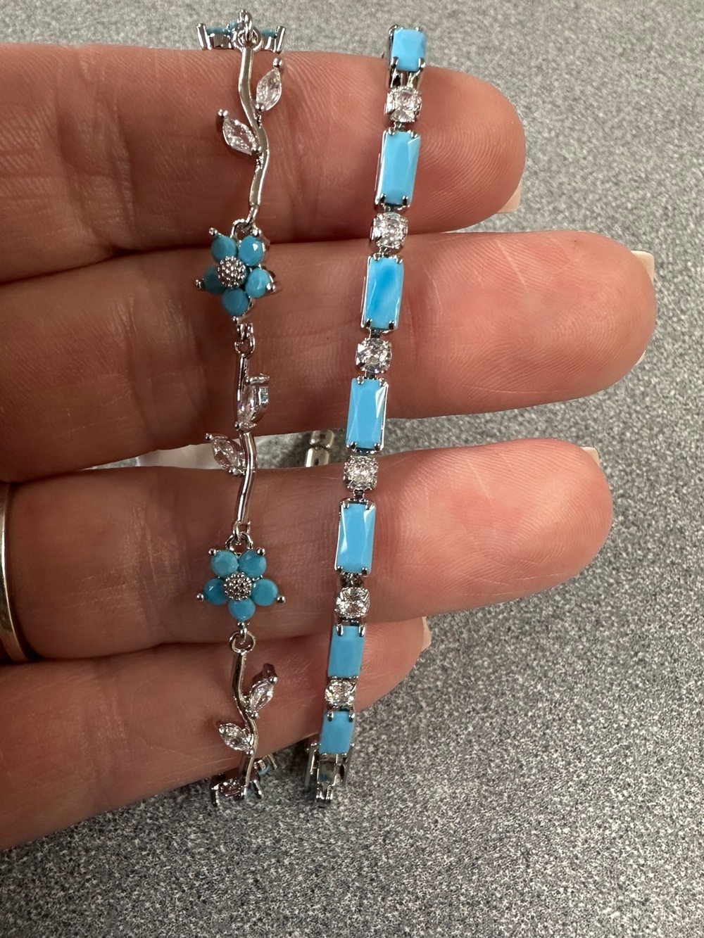 Turquoise Blue Floral Tennis Bracelet Set - Women Jewelry